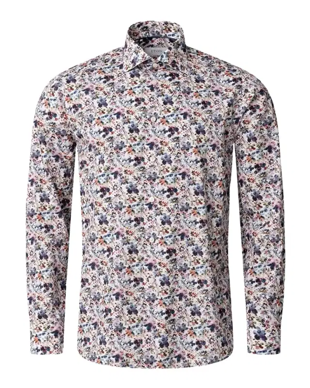 Men's Slim-Fit Cotton Floral Sport Shirt