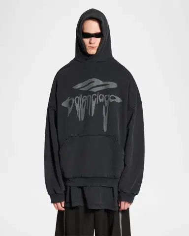 Balenciaga Men 's Liquid-Effect Logo Hoodie | Thumbnail 4