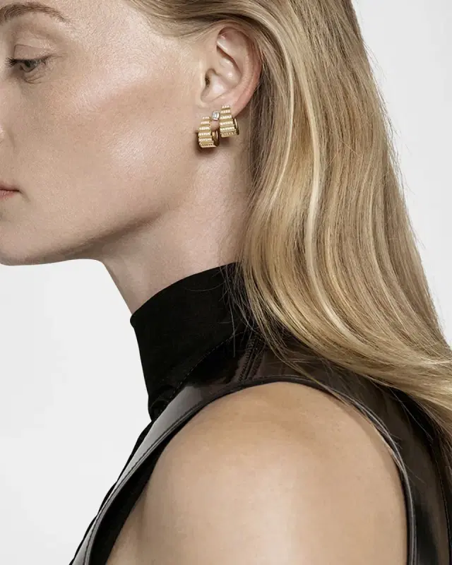 18K Yellow Gold Escalier Large Hoop Earrings with Pave Diamonds