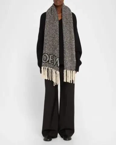 Loewe Logo Fringe Wool-Blend Scarf | Thumbnail 7