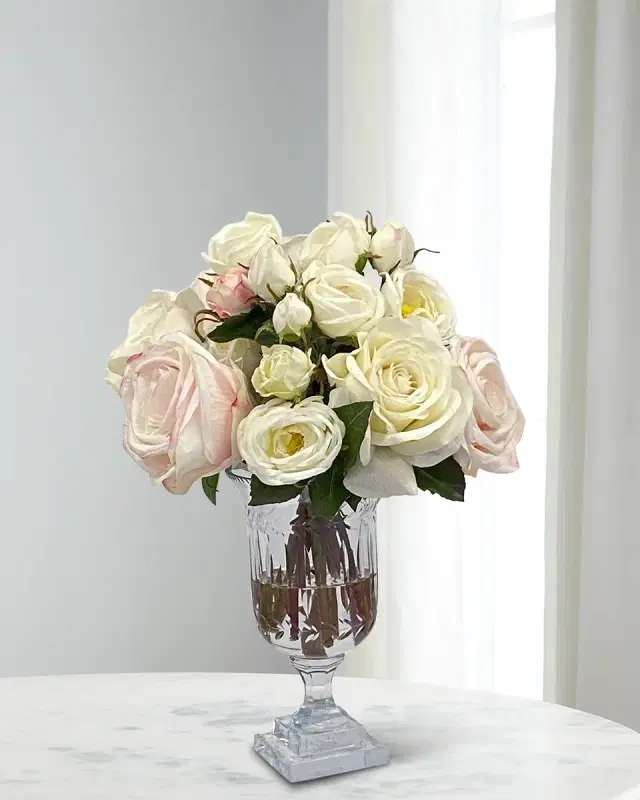 Winward Home Rose Mix 14" Faux Floral Arrangement in Glass Pedestal Vase