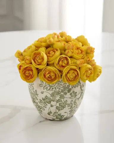 T & C Floral Company Baby Ranunculus 8" Faux Floral Arrangement in Ceramic Pot | Thumbnail 1