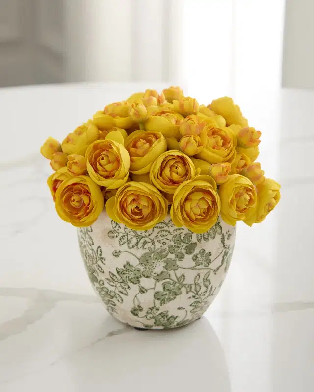 T & C Floral Company Baby Ranunculus 8" Faux Floral Arrangement in Ceramic Pot