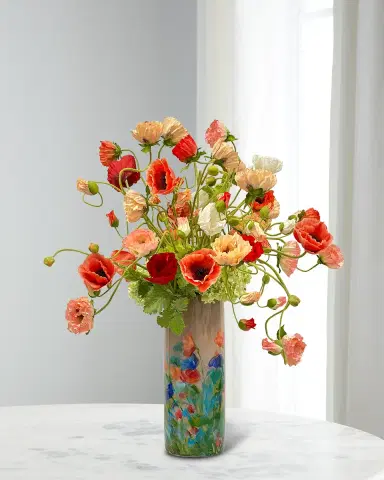 Winward Home Poppy Hydrangea Faux Floral Arrangement in Painted Porcelain Vase | Thumbnail 1