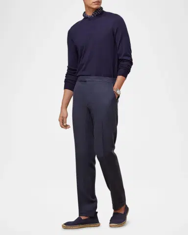 Ralph Lauren Purple Label Men's Gregory Hand-Tailored Silk-Linen Trouser | Thumbnail 2