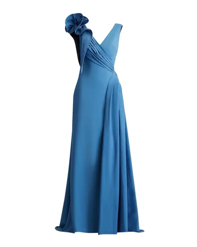 Tadashi Shoji Sleeveless Draped Ruffle Crepe Gown