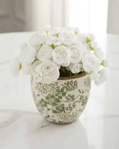T & C Floral Company Baby Ranunculus 8" Faux Floral Arrangement in Ceramic Pot | Thumbnail 1