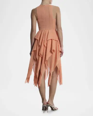 BCBGMAXAZRIA Ruffle Metallic Shimmer Midi Dress | Thumbnail 3 BCBGMAXAZRIA Ruffle Metallic Shimmer Midi Dress | Thumbnail 3