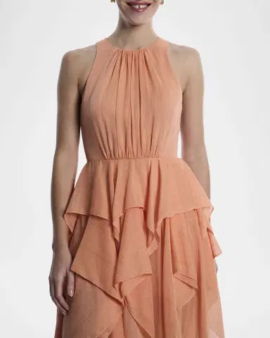 BCBGMAXAZRIA Ruffle Metallic Shimmer Midi Dress | Thumbnail 5 BCBGMAXAZRIA Ruffle Metallic Shimmer Midi Dress | Thumbnail 5