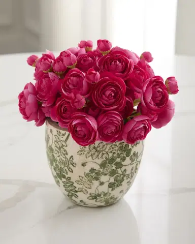 T & C Floral Company Baby Ranunculus 8" Faux Floral Arrangement in Ceramic Pot | Thumbnail 1