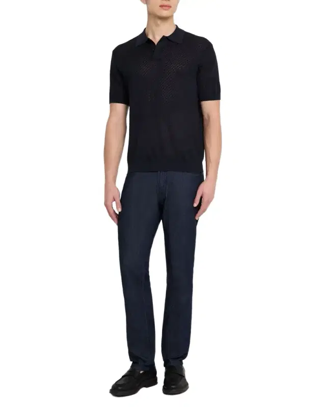 Men 's Micro-Jacquard Short-Sleeve Polo Sweater