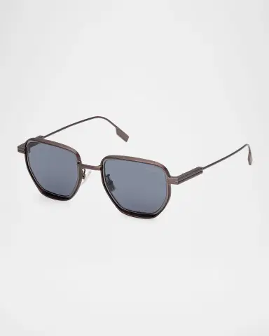 Zegna Men's Round Metal and Acetate Sunglasses | Thumbnail 3