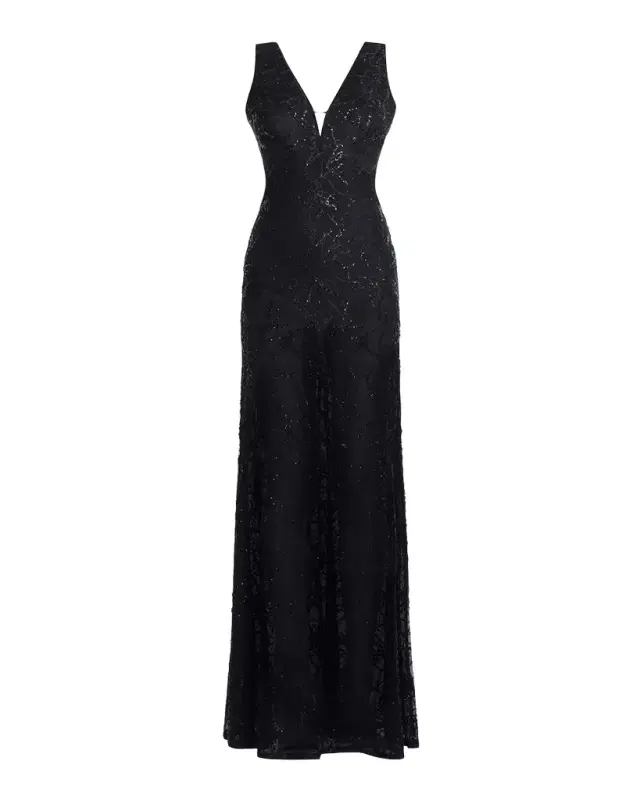 BCBGMAXAZRIA Sequin-Embellished Cutout Gown