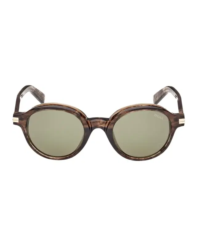 ZEGNA Men 's Round Acetate Sunglasses