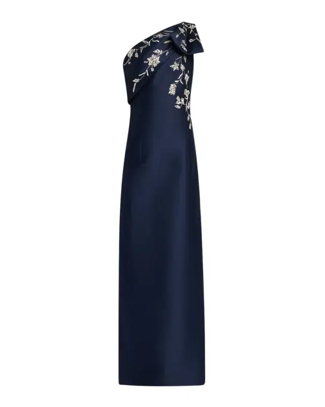 Sachin & Babi Olivia One-Shoulder Embellished Mikado Gown