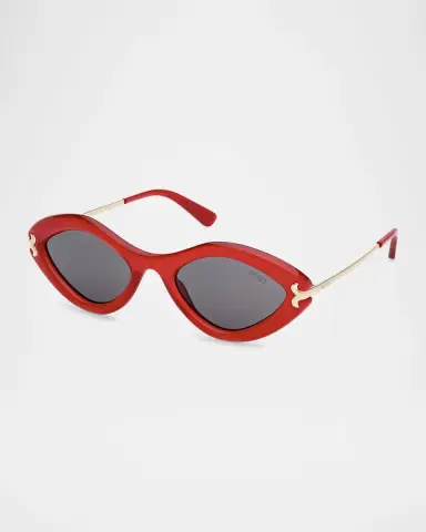 Pucci Logo Acetate & Metal Oval Sunglasses | Thumbnail 2