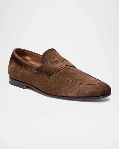 Santoni Men's Carlos Suede Penny Loafers | Thumbnail 2 Santoni Men's Carlos Suede Penny Loafers | Thumbnail 2