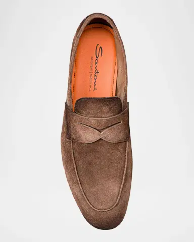 Santoni Men's Carlos Suede Penny Loafers | Thumbnail 4 Santoni Men's Carlos Suede Penny Loafers | Thumbnail 4