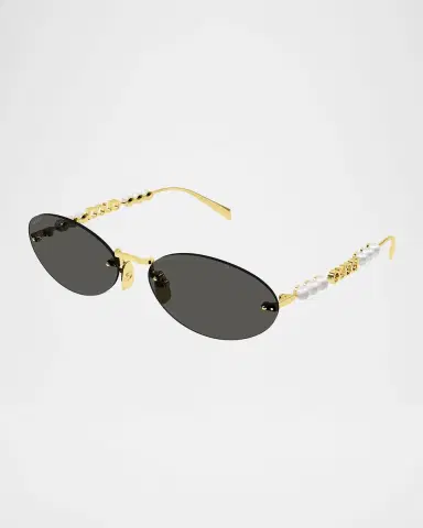 Gucci Rimless Metal Oval Sunglasses with Faux Pearls | Thumbnail 2 Gucci Rimless Metal Oval Sunglasses with Faux Pearls | Thumbnail 2