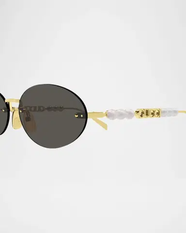 Gucci Rimless Metal Oval Sunglasses with Faux Pearls | Thumbnail 3 Gucci Rimless Metal Oval Sunglasses with Faux Pearls | Thumbnail 3