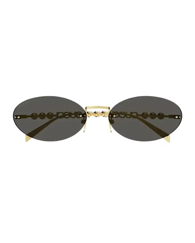 Gucci Rimless Metal Oval Sunglasses with Faux Pearls