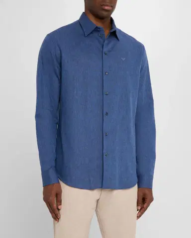 Emporio Armani Men's Linen and Cotton Sport Shirt | Thumbnail 4 Emporio Armani Men's Linen and Cotton Sport Shirt | Thumbnail 4