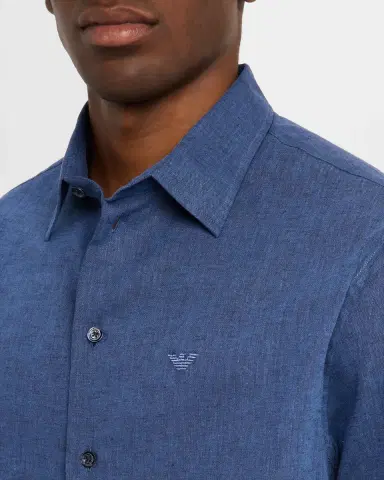 Emporio Armani Men's Linen and Cotton Sport Shirt | Thumbnail 5 Emporio Armani Men's Linen and Cotton Sport Shirt | Thumbnail 5