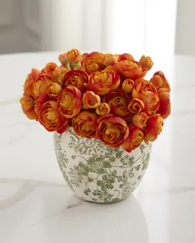 T & C Floral Company Baby Ranunculus 8" Faux Floral Arrangement in Ceramic Pot | Thumbnail 1