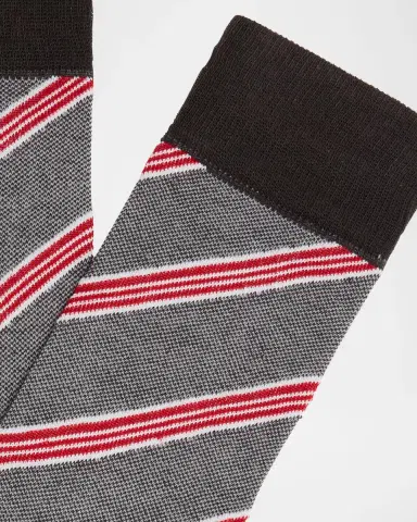Neiman Marcus Men's Diagonal Birdseye Crew Socks | Thumbnail 2