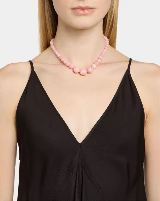 Pink Opal Beaded Necklace with 18K Rose Gold Clasp