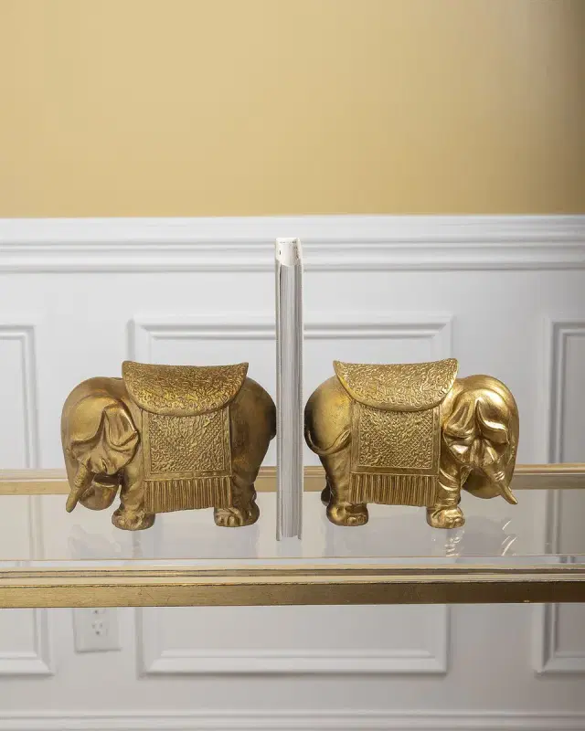 Port 68 Royal Gold Elephant Bookends, Set of 2
