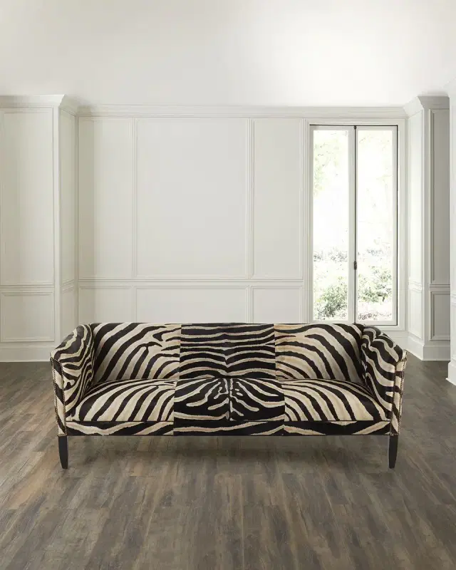 Old Hickory Tannery Julien Zebra-Painted Hair on Hide Sofa, 85"
