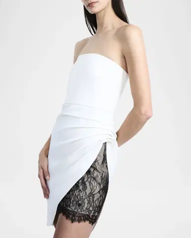 BCBGMAXAZRIA Strapless Lace-Inset Pleated Mini Dress | Thumbnail 5 BCBGMAXAZRIA Strapless Lace-Inset Pleated Mini Dress | Thumbnail 5