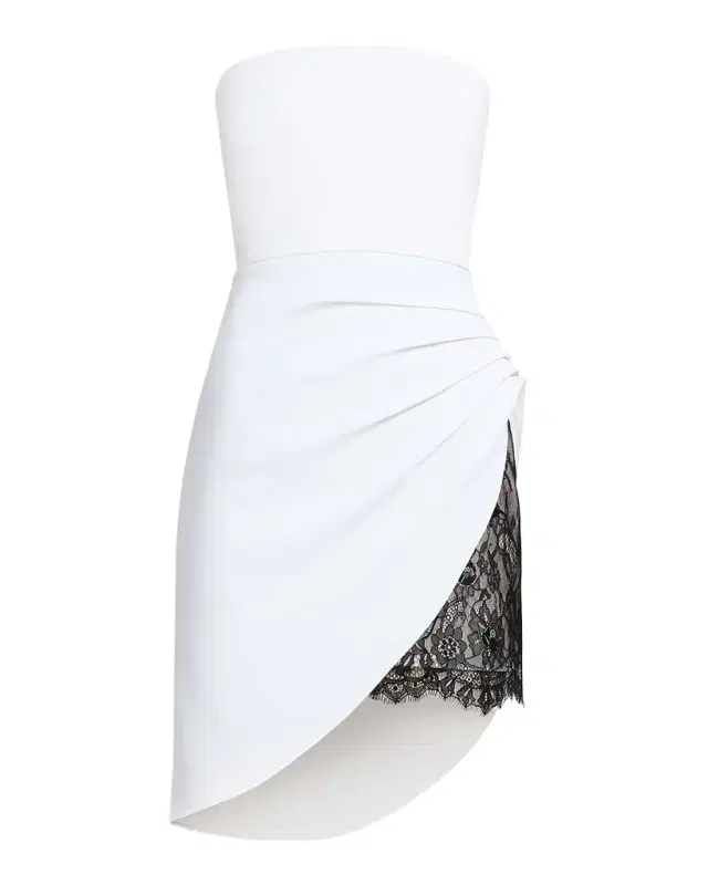 Strapless Lace-Inset Pleated Mini Dress