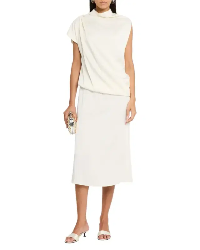 Draped Asymmetric Enver Satin Midi Dress