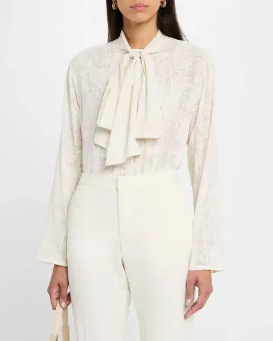 FABIANA FILIPPI Burnout Tie-Neck Blouse | Thumbnail 3