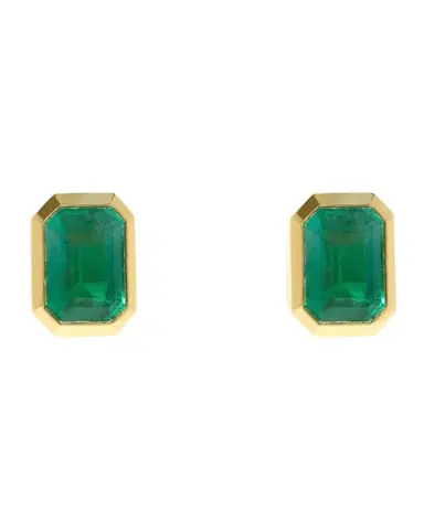 AZLEE 18K Yellow Gold Rich Medium Emerald Stud Earrings | Thumbnail 1