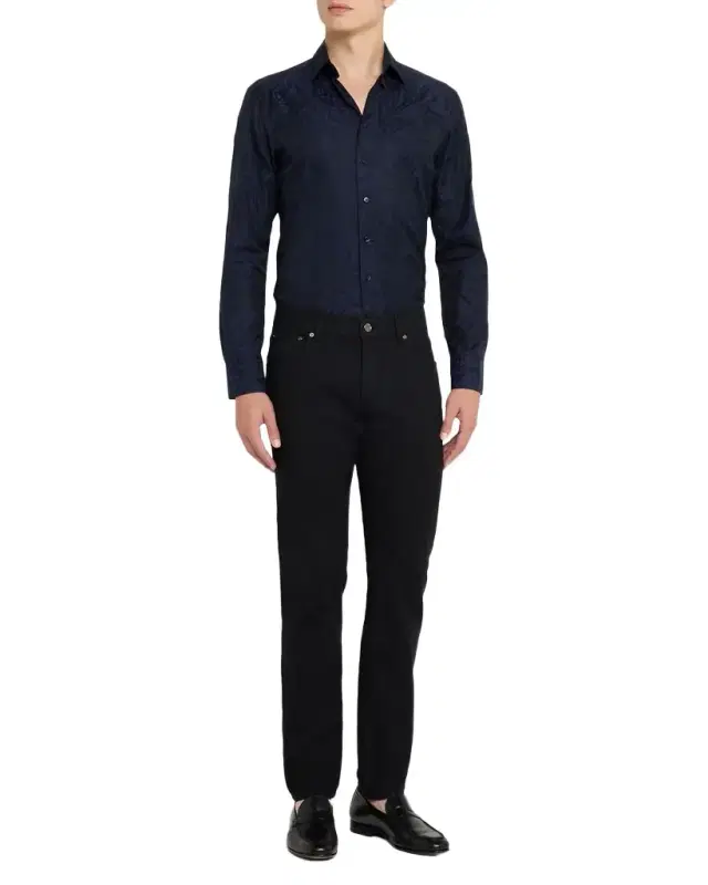 Men 's Tonal Jacquard Denim Straight-Leg Jeans