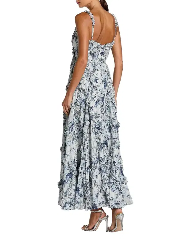 Mac Duggal Ruffle Floral Sweetheart Maxi Dress