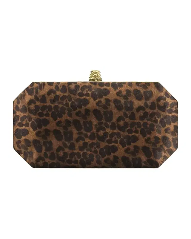 Perry Small Leopard-Print Satin Clutch Bag