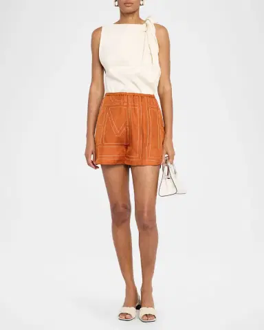 TOTEME Monogram Embroidered Silk Pajama Shorts | Thumbnail 2 TOTEME Monogram Embroidered Silk Pajama Shorts | Thumbnail 2