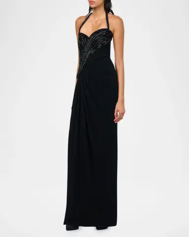 Gaurav Gupta Athena Embroidered Draped Halter Gown | Thumbnail 3