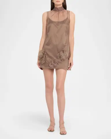 Staud Albee Feather-Embellished Mesh Mini Dress | Thumbnail 2