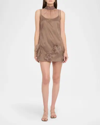 Staud Albee Feather-Embellished Mesh Mini Dress | Thumbnail 4
