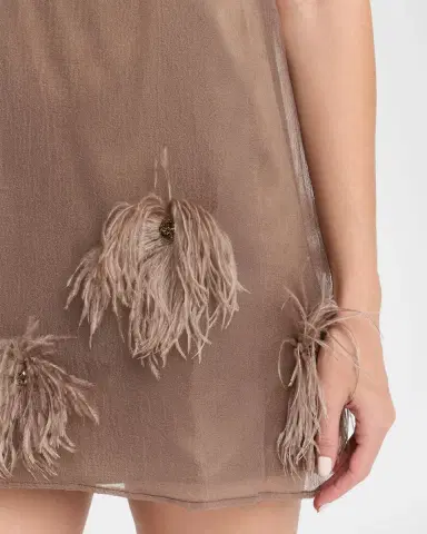 Staud Albee Feather-Embellished Mesh Mini Dress | Thumbnail 5