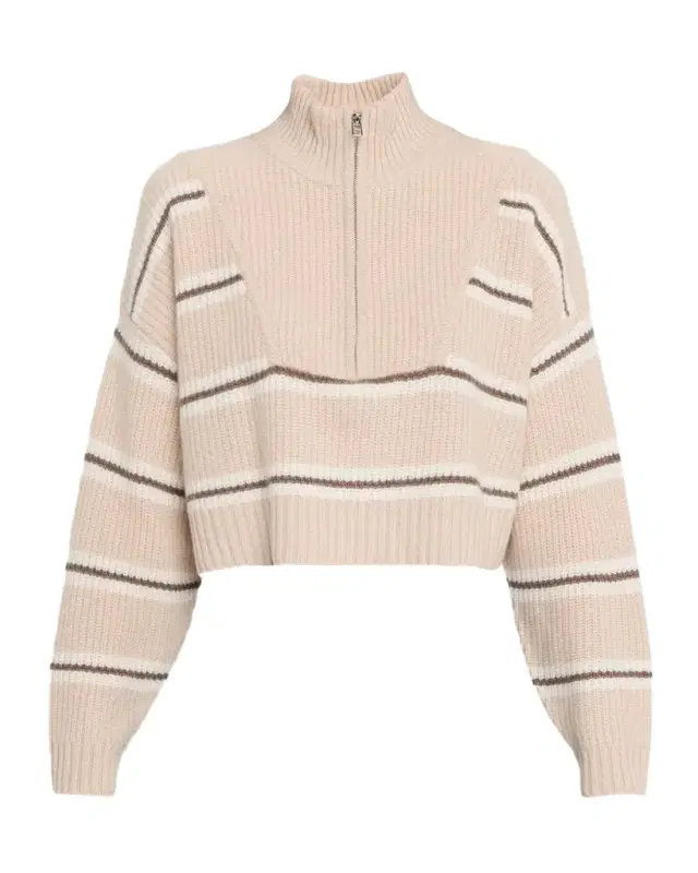STAUD Hampton Stripe Cashmere Cropped Sweater