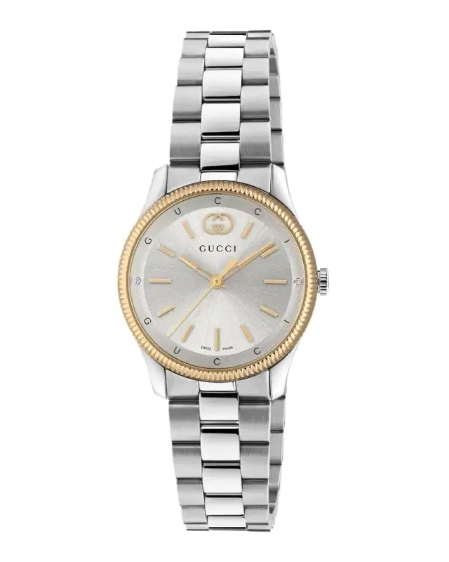 Gucci 29mm G Timeless Bracelet Watch with Diamonds, Pink Gold and Steel