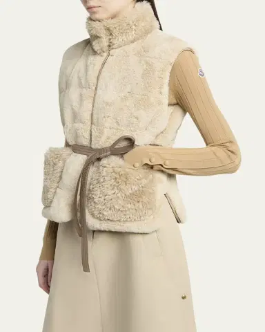Moncler Joui Belted Faux Fur Vest | Thumbnail 4 Moncler Joui Belted Faux Fur Vest | Thumbnail 4