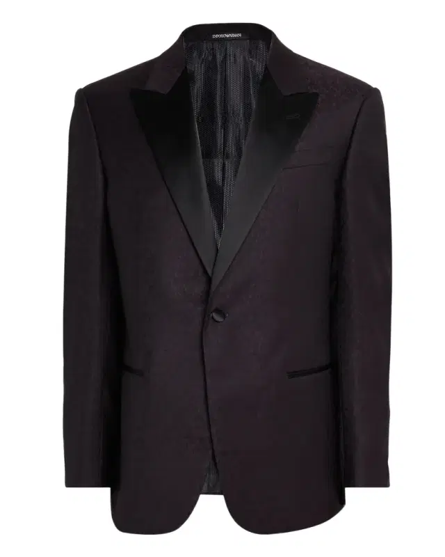 Men 's Wool Jacquard Tonal Camouflage Peak Lapel Dinner Jacket
