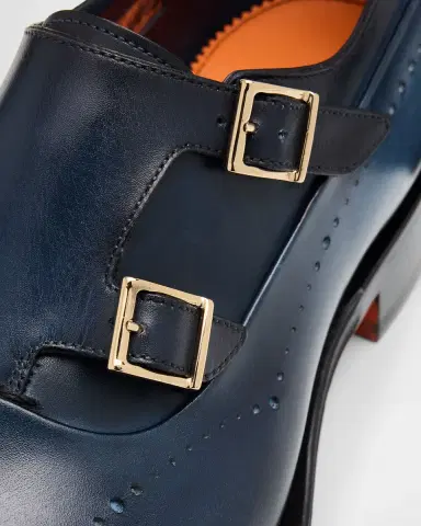 Santoni Men's Carter Brogue Leather Double Monk-Strap Loafers | Thumbnail 3 Santoni Men's Carter Brogue Leather Double Monk-Strap Loafers | Thumbnail 3